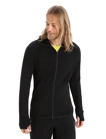 Bluzy Z Kapturem Icebreaker ZoneKnit™ Merino Long Sleeve Zip Męskie Czarne | PL 1673UZGT